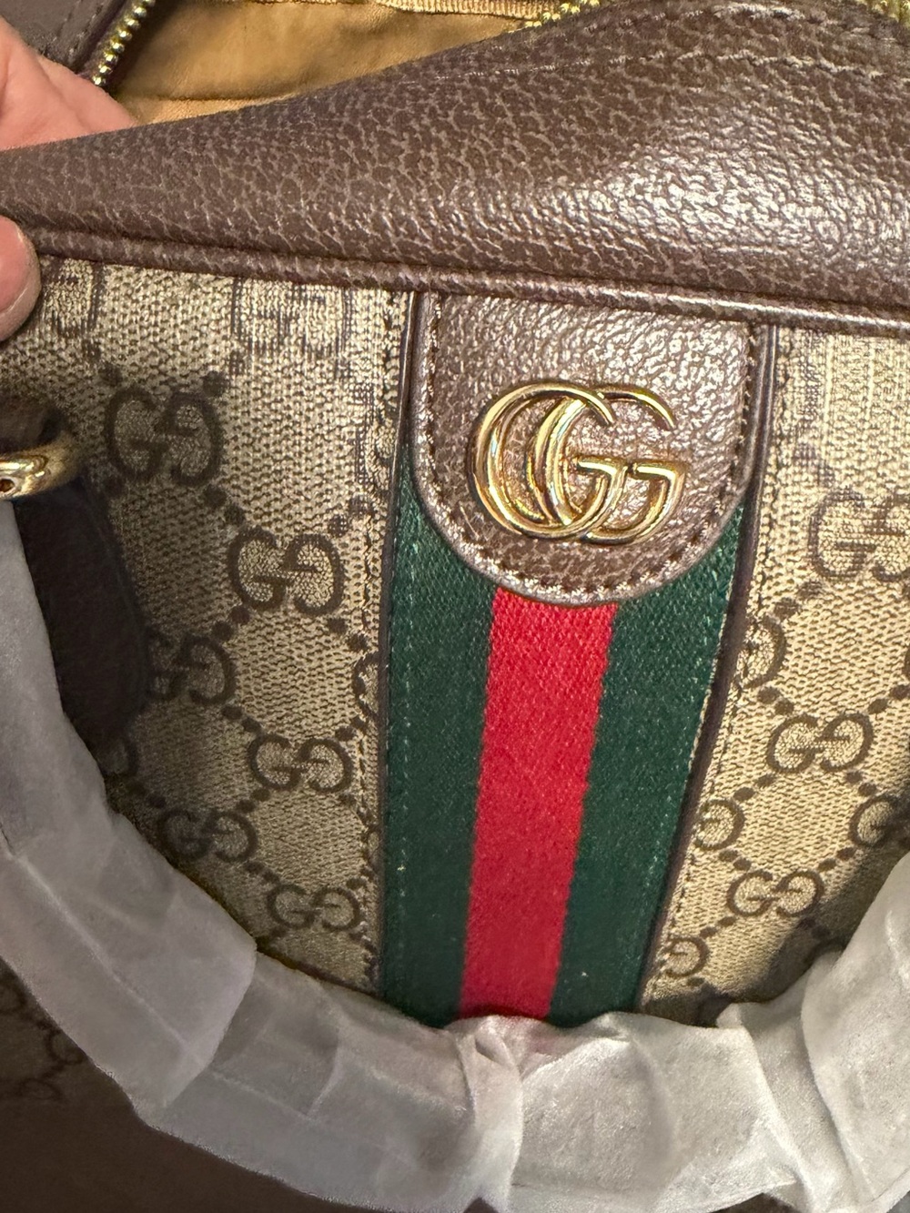 Fashion bag. 1:1 Gucci Brown GG Supreme Canvas Web Stripe Satchel. - Picture 4 of 15